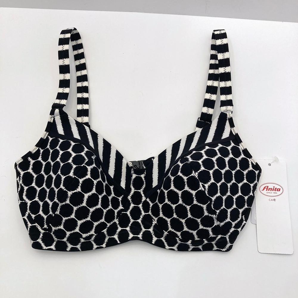 Anita Care Jacuba Bikini Top Only 38 C Mastectomy Swimwear Black White Pockets